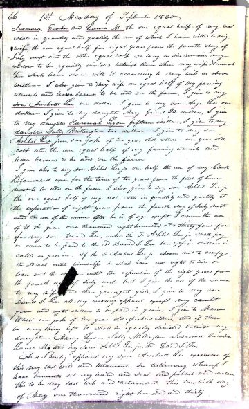 LEE, Ashbel (b. 1764 d. 1830 West Rutland) 4d will
